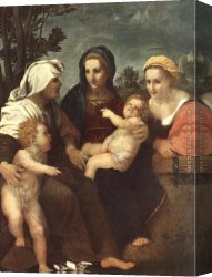 St Sebastian Tended by St Irene Canvas Paintings - Madonna and Child with Sts Catherine by Andrea del Sarto