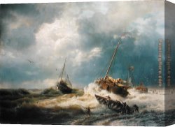 Peace in The Midst of The Storm Canvas Paintings - Ships in a Storm on the Dutch Coast 1854 by Andreas Achenbach