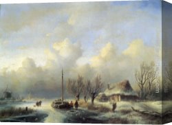 Figure Canvas Paintings - Figures in a winter landscape by Andreas Schelfhout