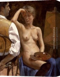 Model Canvas Paintings - Artist and Model at Rest I by Andrew Sterrett Conklin