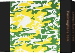 Self Portrait in Green Bugatti Canvas Paintings - Camouflage green yellow white by Andy Warhol
