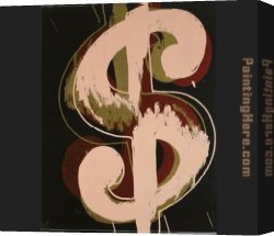 The Sign Painter [detail] Canvas Paintings - dollar sign beige and red by Andy Warhol