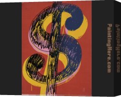 The Sign Painter [detail] Canvas Paintings - dollar sign black and yellow on red by Andy Warhol