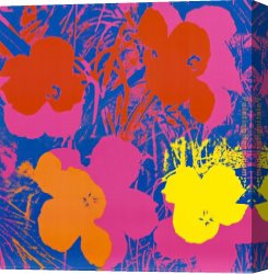 Untitled Green Red on Orange 1951 Canvas Paintings - Flowers, 1970 (Red, Yellow, Orange on Blue by Andy Warhol