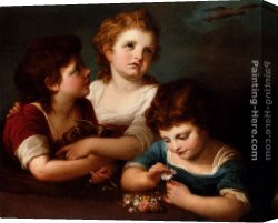 The Wasp's Nest Canvas Paintings - Children With A Bird's Nest And Flowers by Angelica Kauffmann