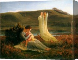 Jacques-louis Canvas Paintings - Le Poeme de l'ame - L'Ange et la mere by Anne-Francois-Louis Janmot