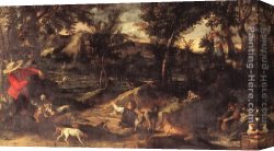 Annibale Carracci Canvas Paintings - Hunting by Annibale Carracci