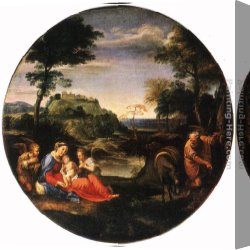 Annibale Carracci Canvas Paintings - Rest on Flight into Egypt by Annibale Carracci