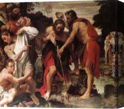 Annibale Carracci Canvas Paintings - The Baptism of Christ by Annibale Carracci