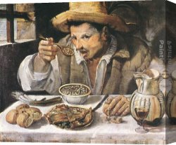 Annibale Carracci Canvas Paintings - The Bean Eater by Annibale Carracci