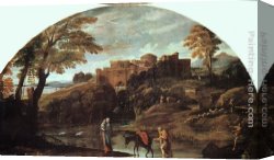Annibale Carracci Canvas Paintings - The Flight into Egypt by Annibale Carracci