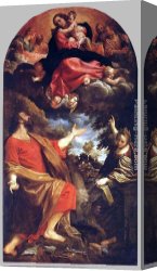 Annibale Carracci Canvas Paintings - The Virgin Appears to St. Luke and Catherine by Annibale Carracci