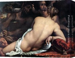 Annibale Carracci Canvas Paintings - Venus with a Satyr and Cupids by Annibale Carracci