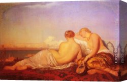 Ernest Canvas Paintings - Les Deux Odalisques Contemplant Le Bosphore by Antoine Auguste Ernest Hebert