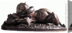 A Tiger And a Serpent Canvas Paintings - Tiger Devouring a Gavial Crocodile of the Ganges by Antoine Louis Barye