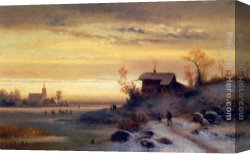 Figure Canvas Paintings - Figures in a Winter Landscape by Anton Doll