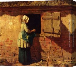 Peasants Canvas Paintings - A Peasant Woman By A Barn by Anton Mauve