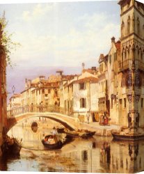 Brandeis Canvas Paintings - A Gondola On A Venetian Backwater Canal by Antonietta Brandeis