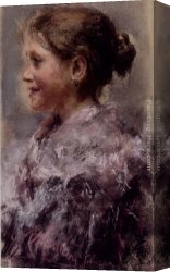 Portrait of a Girl Wearing a Pearl Necklace Canvas Paintings - Portrait Of A Young Girl by Antonio Mancini