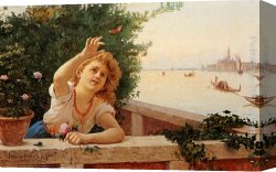 Venetian Canvas Paintings - A Venetian Balcony by Antonio Paoletti