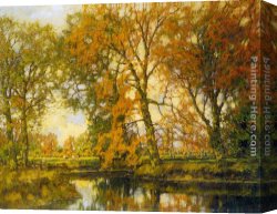 Landscape with Stream And Mountains Canvas Paintings - An Autumn Landscape with Cows Near a Stream by Arnold Marc Gorter
