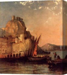 Amalfi Dia Cappuccini 1 Canvas Paintings - The Gulf Of Salerno, Amalfi Coast by Arthur Joseph Meadows