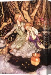 Arthur Hacker Canvas Paintings - Goblin Market Down the glen tramp the little men by Arthur Rackham