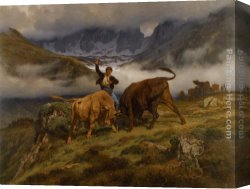 Mademoiselle De Clermont Canvas Paintings - Le Combat Souvenir des Pyrenees by Auguste Bonheur