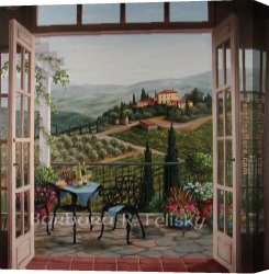 View of The Ponte Vecchio, Florence Canvas Paintings - Balcony View Of The Villa by Barbara Felisky