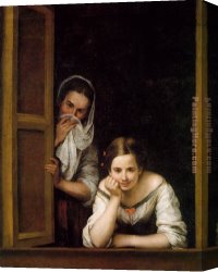 Girls Playing in Surf Canvas Paintings - A Girl and her Duenna by Bartolome Esteban Murillo