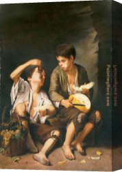 A Still Life with Flowers Grapes And a Melon Canvas Paintings - Beggar Boys Eating Grapes and Melon by Bartolome Esteban Murillo