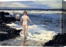 Beach Canvas Paintings - Children Playing At The Beach by Benito Rebolledo Correa