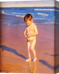 A Holiday Gathering Canvas Paintings - Gathering Shells On The Beach by Benito Rebolledo Correa