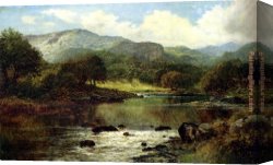 Nearing Camp on The Upper Colorado River Canvas Paintings - A Wooded River Landscape by Benjamin Williams Leader
