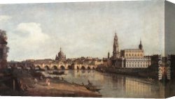 Bernardo Strozzi Canvas Paintings - View of Dresden from the Right Bank of the Elbe with the Augustus Bridge by Bernardo Bellotto