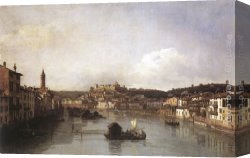 Bernardo Strozzi Canvas Paintings - View of Verona and the River Adige from the Ponte Nuovo by Bernardo Bellotto