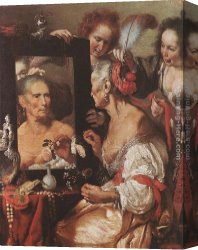 Bernardo Strozzi Canvas Paintings - Old Woman at the Mirror by Bernardo Strozzi