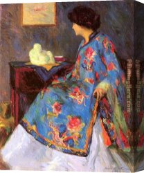 Chinese Porcelain Canvas Paintings - Lady in a Chinese Silk Jacket by Bernhard Gutmann