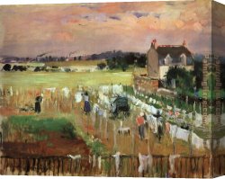 Neath O'er Hanging Boughs Canvas Paintings - Hanging out the Laundry to Dry by Berthe Morisot