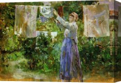 Peasants Canvas Paintings - Peasant Hanging out the Washing by Berthe Morisot