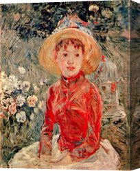 A Young Girl And Her Dog Canvas Paintings - Young Girl with Cage by Berthe Morisot