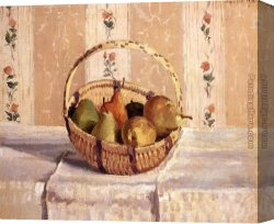 Pear Canvas Paintings - Apples and Pears in a Round Basket by Camille Pissarro