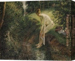 A Hunter at Rest in The Woods Canvas Paintings - Bather in the Woods by Camille Pissarro