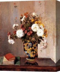 Chinese Porcelain Canvas Paintings - Chrysanthemums In A Chinese Vase by Camille Pissarro