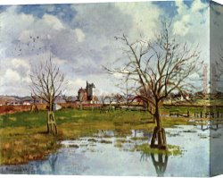 Camille Canvas Paintings - Paysage au champ inonde 1873 by Camille Pissarro