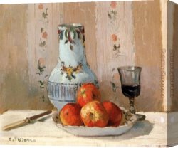 The Voyage of Life Manhood Canvas Paintings - Still Life with Apples and Pitcher by Camille Pissarro