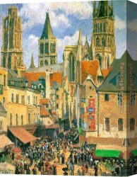 Camille Canvas Paintings - The Old Market at Rouen by Camille Pissarro