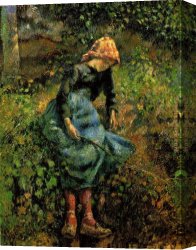 A Young Girl And Her Dog Canvas Paintings - Young Peasant Girl with a Stick by Camille Pissarro