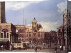 Basilica Di San Marco Canvas Paintings - Piazza San Marco the Clocktower by Canaletto