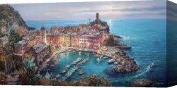 Dordrecht Harbour by Moonlight Canvas Paintings - Moonlight in Vernazza by Cao Yong